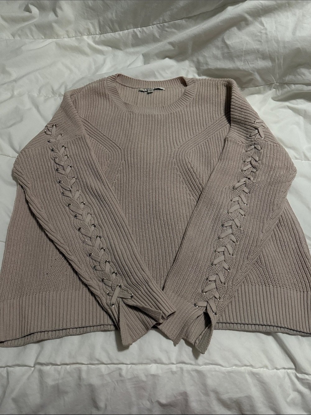 Guess Women’s Lace-Up Sleeve Knit Sweater - pink